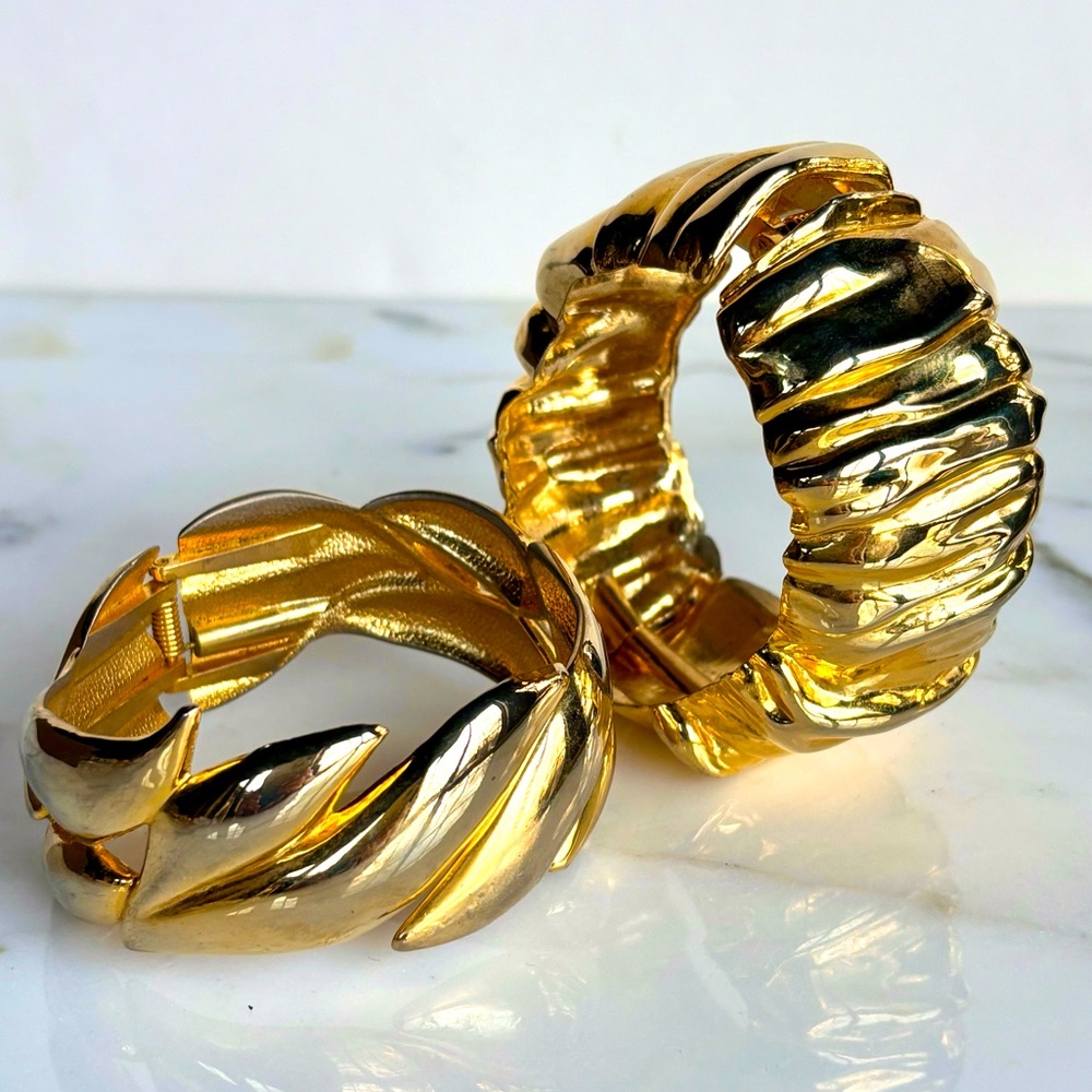 FRENCH ❌SOLD❌DESIGNER VINTAGE GOLD TONE CHUNKY CUFF BRACELETS SET OF TWO